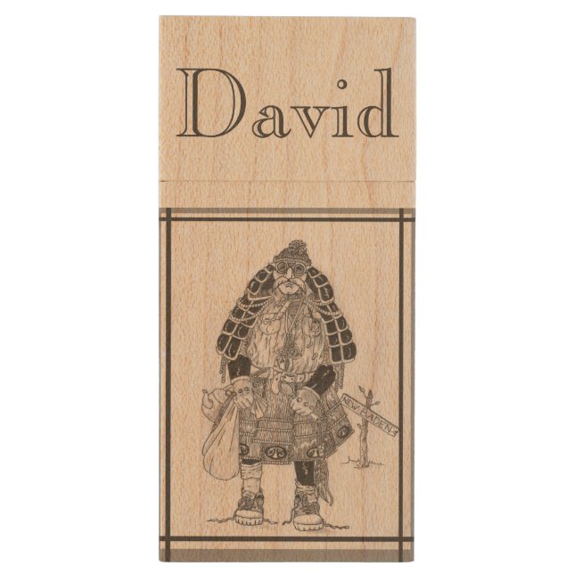 Samurai Scotsman Wood Flash Drive (Back (Vertical))
