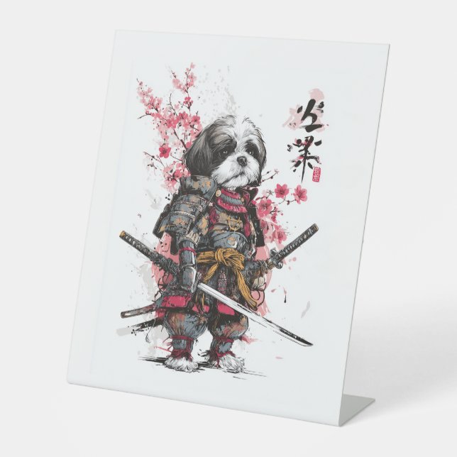 Samurai Shih Tzu – Epic Warrior Dog Pedestal Sign (Front)