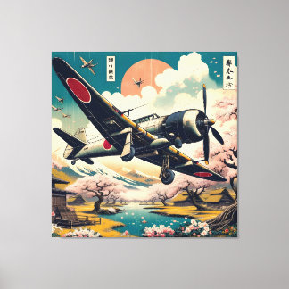 Samurai Skies: Ukiyo-e Japanese Zero Aircraft Canvas Print