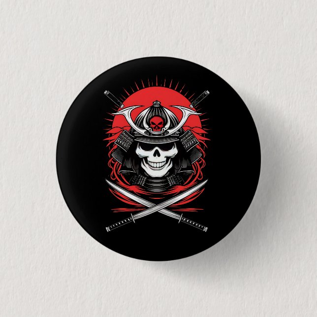 Samurai Skull Rising Sun Warrior Art Button (Front)
