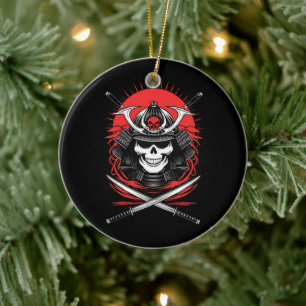 Samurai Skull Rising Sun Warrior Art Ceramic Ornament