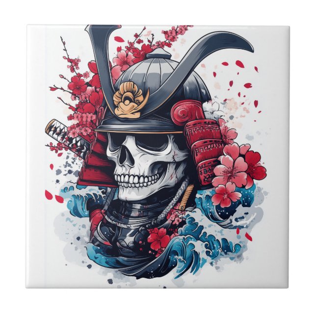 Samurai Skull Warrior Ceramic Tile (Front)