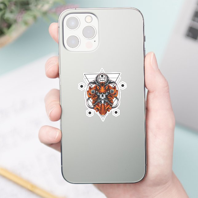 Samurai Skull with Geometric Patterns Sticker (Phone)