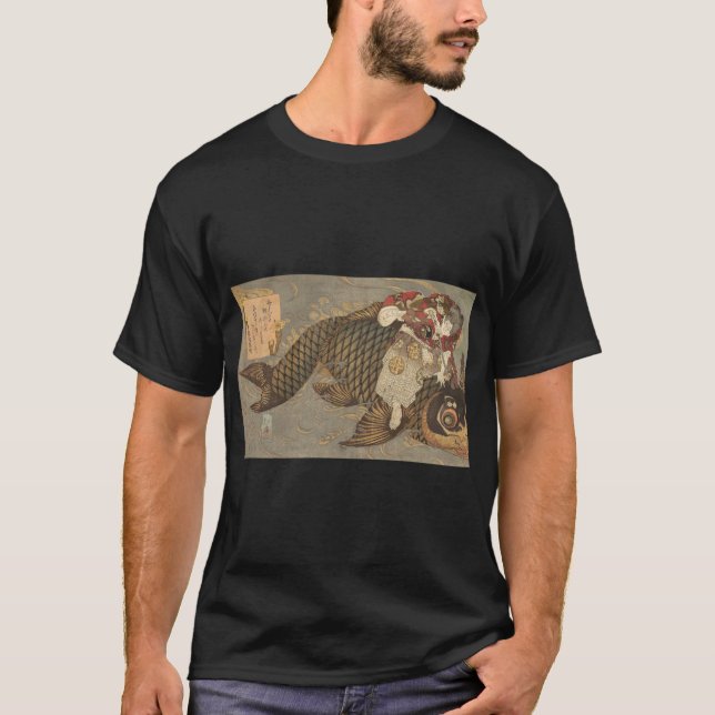 Samurai Slaying a Monster Carp with a Sword    T-Shirt (Front)