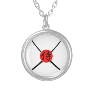 SAMURAI - Sword & Kanji Silver Plated Necklace