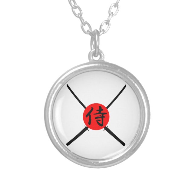 SAMURAI - Sword & Kanji Silver Plated Necklace (Front)