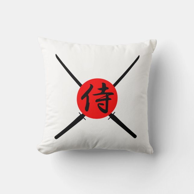 SAMURAI - Sword & Kanji Throw Pillow (Front)