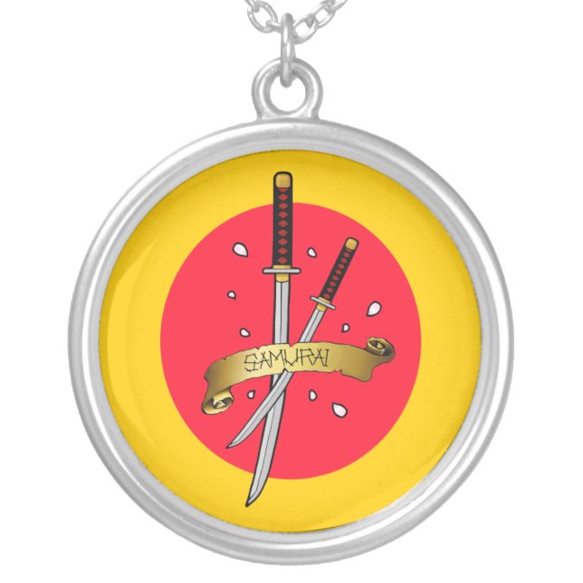 Samurai Sword Tattoo Silver Plated Necklace (Front)