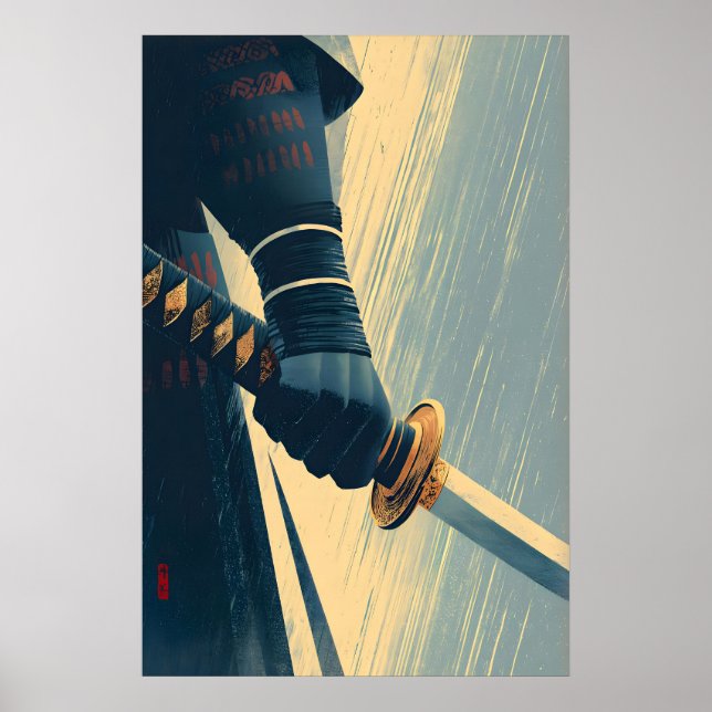 Samurai Sword Wall Art Distressed Poster Style (Front)