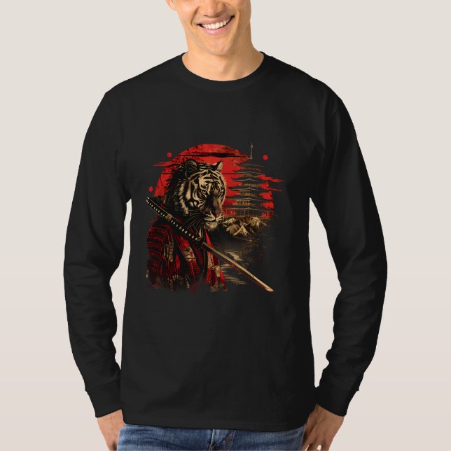 Samurai Tiger Temple Japanese Samurai Tiger Anime  T-Shirt (Front)