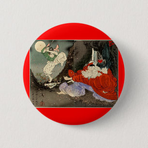 Samurai training with Tengu, Circa 1800's Pinback Button