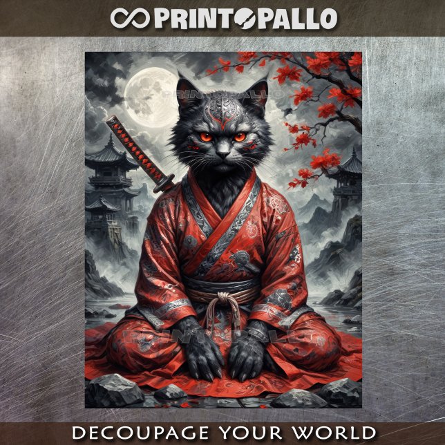 Samurai vampire cat with katana in meditation tissue paper (Creator Uploaded)