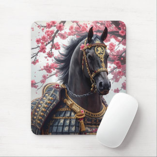 Samurai War Horse with Cherry Blossoms Mouse Pad