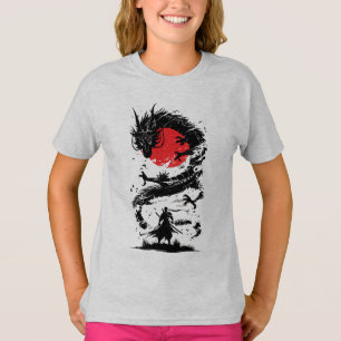 Samurai Warrior and Dragon Battle T-Shirt