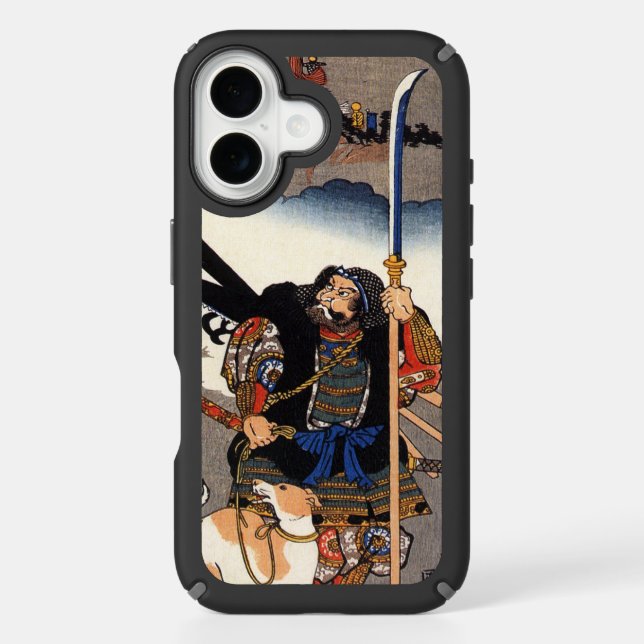 Samurai Warrior and His Dog- Japanese Woodblock Speck iPhone Case (Front)
