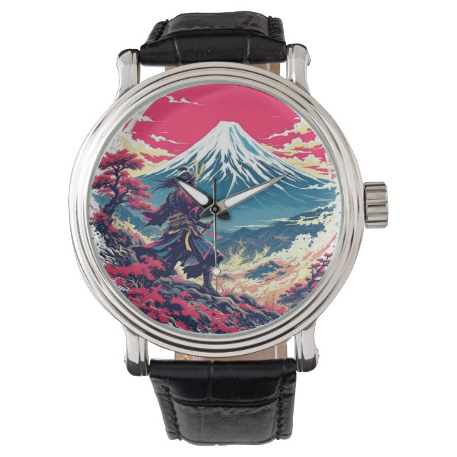 Samurai Warrior at Mount Fuji Japanese Art  Watch (Front)