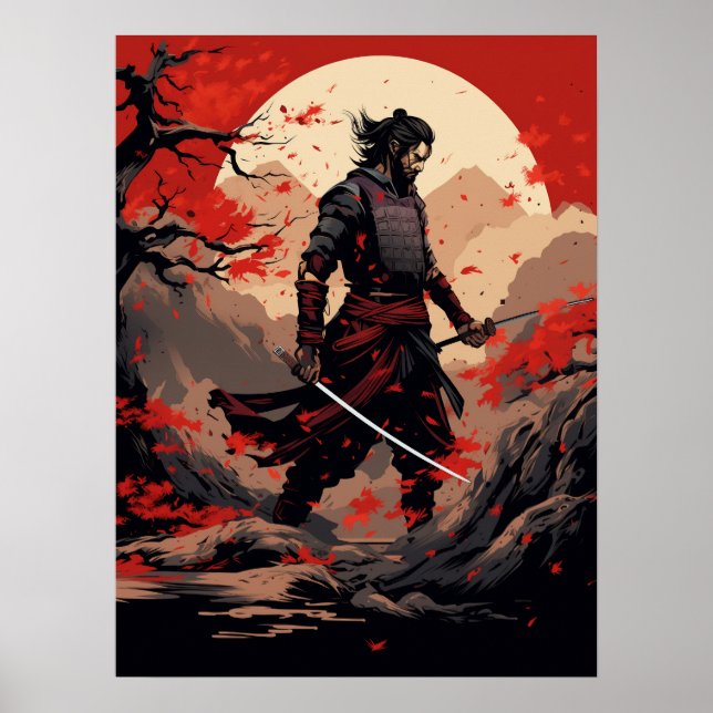 Samurai Warrior at Sunset Poster (Front)