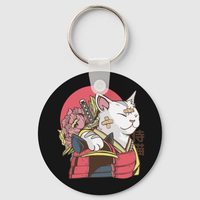 Samurai Warrior Cat Keychain (Front)