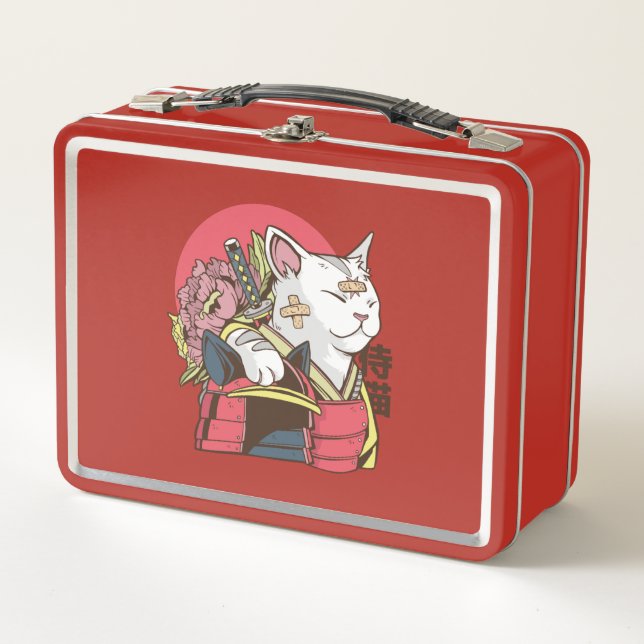 Samurai Warrior Cat Metal Lunch Box (Front)