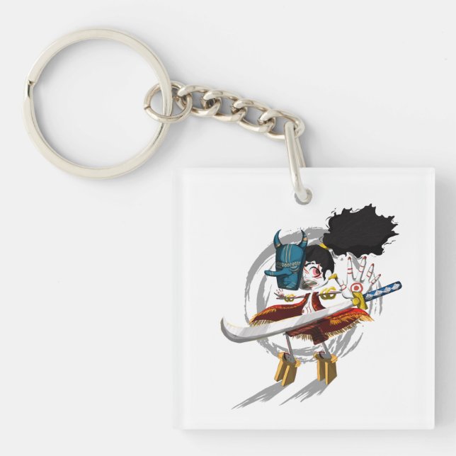 Samurai Warrior Chibi Demon Mask Keychain (Front)