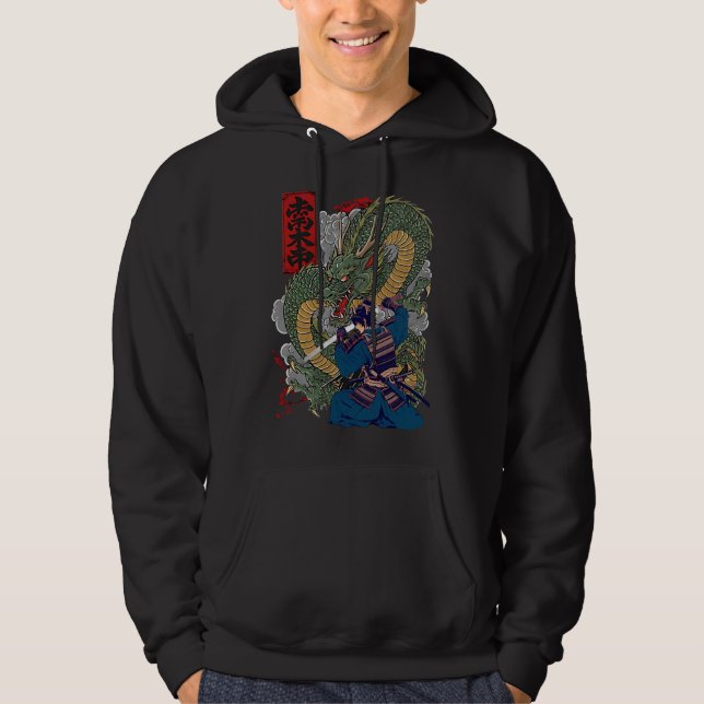 Samurai Warrior Facing Fierce Dragon Japanese Art  Hoodie (Front)