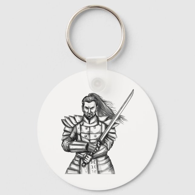 Samurai Warrior Fight Stance Tattoo Keychain (Front)