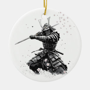 Samurai Warrior in Action Japanese Art Ceramic Ornament