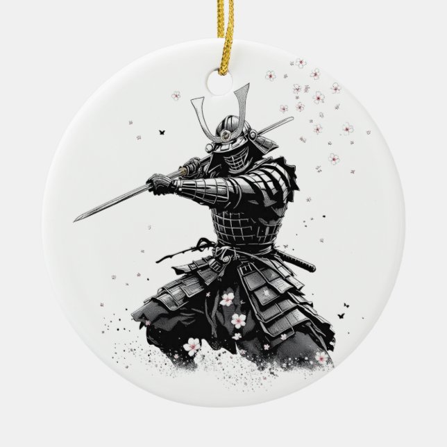 Samurai Warrior in Action Japanese Art Ceramic  Ornament (Front)