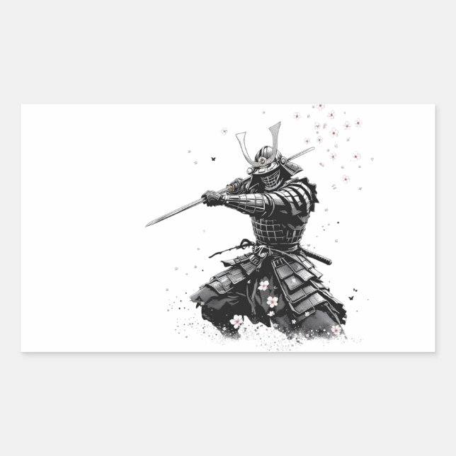 Samurai Warrior in Action Japanese Art Ceramic  Rectangular Sticker (Front)