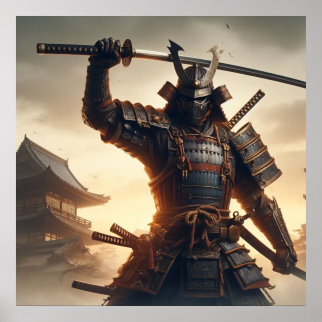  Samurai Warrior in Dark Armor with Dramatic light Poster (Front)