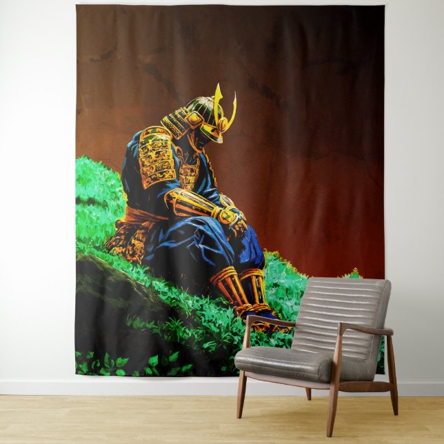 Samurai Warrior in Golden Armor – Epic Japanese Tapestry (In Situ)