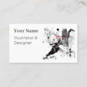 Samurai Warrior in Motion - Sumi-e Ink Art Business Card