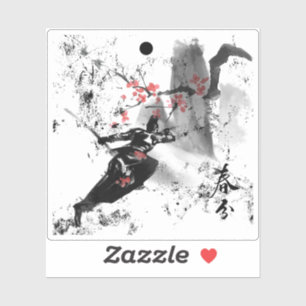 Samurai Warrior in Motion - Sumi-e Ink Art Sticker