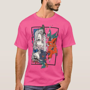 Samurai Warrior Japanese Fo Mask Japan Anime Girl  T-Shirt
