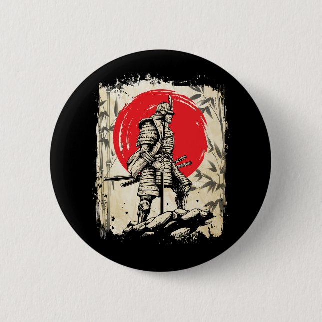 Samurai Warrior Japanese Hero Japan Swordsmen Button (Front)