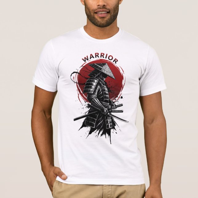Samurai Warrior Rising Sun Japanese Ink Style T-Shirt (Front)