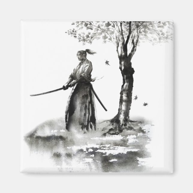 Samurai warrior silhouette magnet (Front)