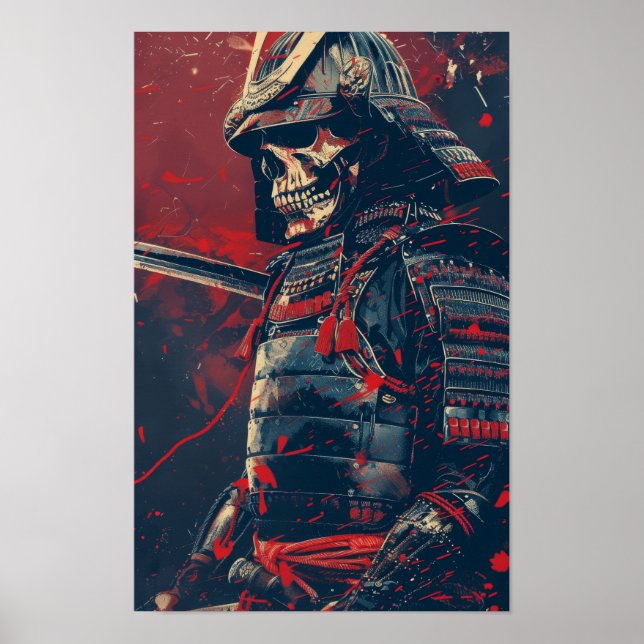 Samurai Warrior Skull Cool Illustration Poster (Front)