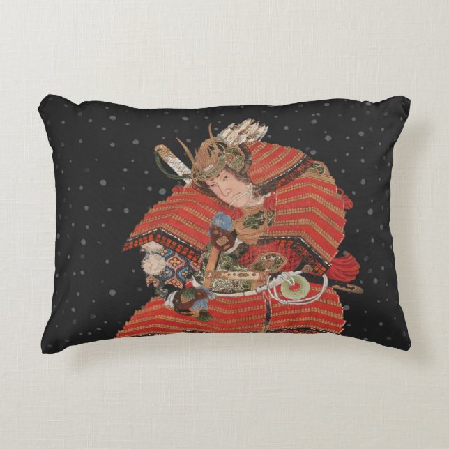 Samurai Warrior Vintage Japanese Art Accent Pillow (Front)