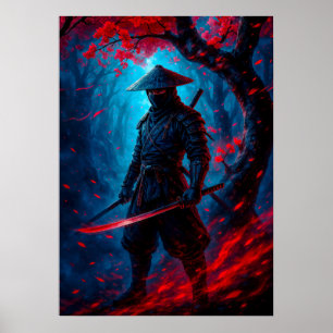Samurai Warrior with Glowing Katana Fantasy Poster