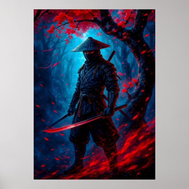 Samurai Warrior with Glowing Katana Fantasy  Poster (Front)