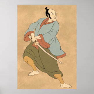 samurai warrior with katana sword fighting poster