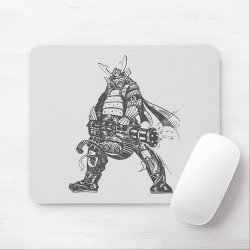 Samurai Warrior With Rapid Fire Gun Mouse Pad