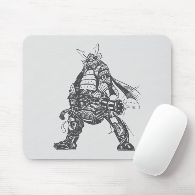 Samurai Warrior With Rapid Fire Gun Mouse Pad (With Mouse)