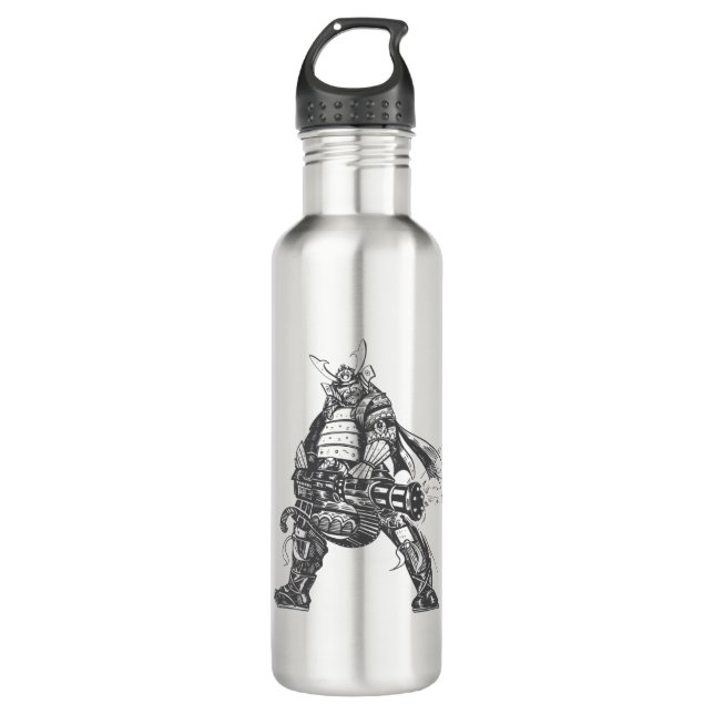 Samurai Warrior With Rapid Fire Gun Stainless Steel Water Bottle (Front)