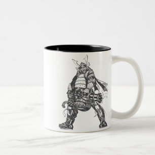 Samurai Warrior With Rapid Fire Gun Two-Tone Coffee Mug