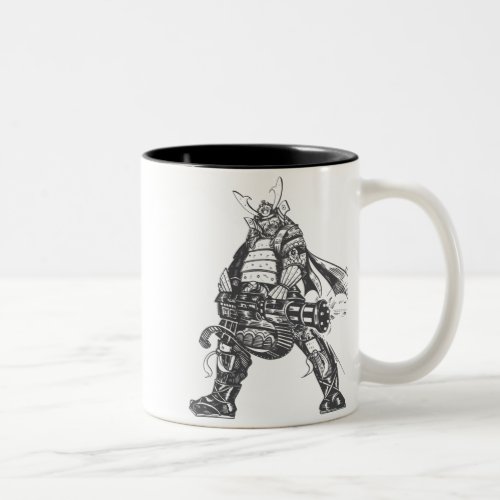 Samurai Warrior With Rapid Fire Gun Two_Tone Coffee Mug