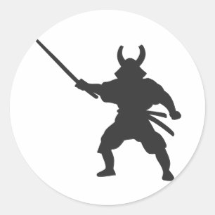 Samurai Warrior with sword - Choose back color Classic Round Sticker