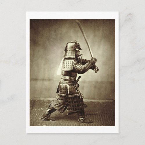 Samurai with raised sword c1860 albumen print postcard