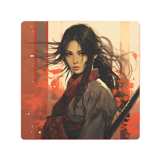 samurai woman anime manga japan cartoon metal print